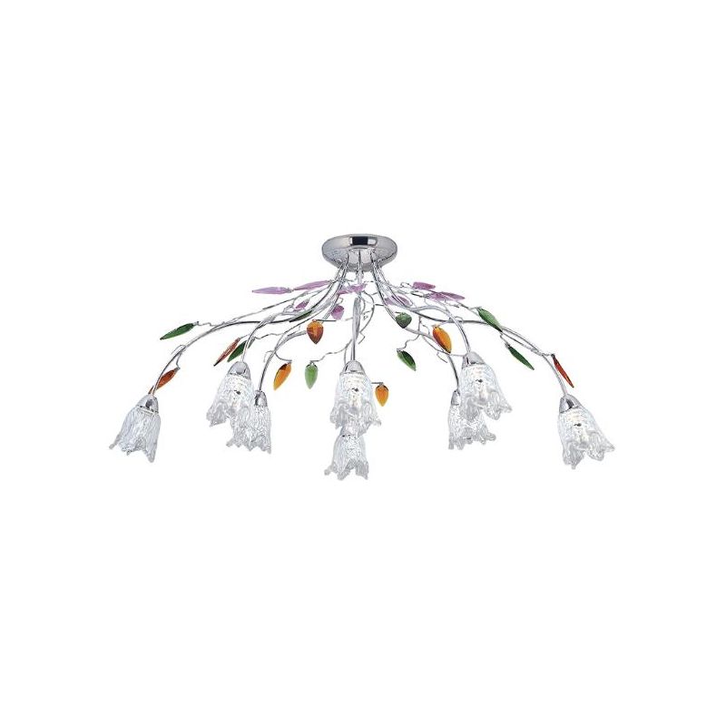 CARISMA PLAFONIERA 8 LUCI METALLO CROMO CON DECORI IN CRISTALLO COLORATO E DIFFUSORI IN VETRO Padana Lampadari - Cristalensi Sho