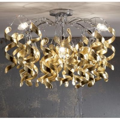 271-PL8 MARILYN PLAFONIERA 8 LUCI IN METALLO CROMO CON RICCIOLI DECORATIVI IN VETRO 7 COLORI Padana Lampadari - Cristalensi Shop
