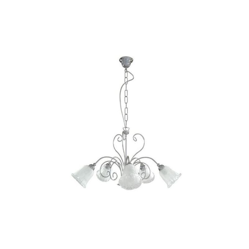 WILMA LAMPADARIO 5 LUCI CLASSICO IN METALLO CROMATO CON DIFFUSORI IN VETRO BIANCO E CRISTALLO Padana Lampadari - Cristalensi Sho