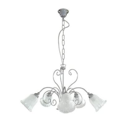 WILMA LAMPADARIO 5 LUCI CLASSICO IN METALLO CROMATO CON DIFFUSORI IN VETRO BIANCO E CRISTALLO Padana Lampadari - Cristalensi Sho