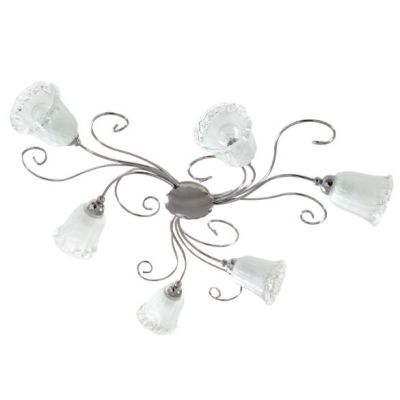 WILMA PLAFONIERA CLASSICA 6 LUCI IN METALLO CROMATO CON DIFFUSORI IN VETRO BIANCO E CRISTALLO Padana Lampadari - Cristalensi Sho