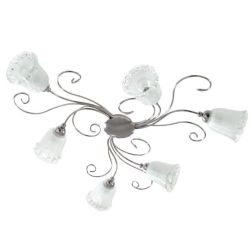 WILMA PLAFONIERA CLASSICA 6 LUCI IN METALLO CROMATO CON DIFFUSORI IN VETRO BIANCO E CRISTALLO Padana Lampadari - Cristalensi Sho 2