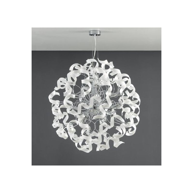 273SM TRUDY LAMPADARIO MODERNO CON RICCIOLI IN VETRO COLORATO E STRUTTURA IN METALLO CROMO Padana Lampadari - Cristalensi Shop O