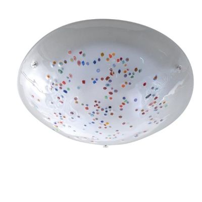 MIRIAM PLAFONIERA CLASSICA D40 ROTONDA IN VETRO SABBIATO BIANCO CON MURRINE DECORATIVE Padana Lampadari - Cristalensi Shop Onlin