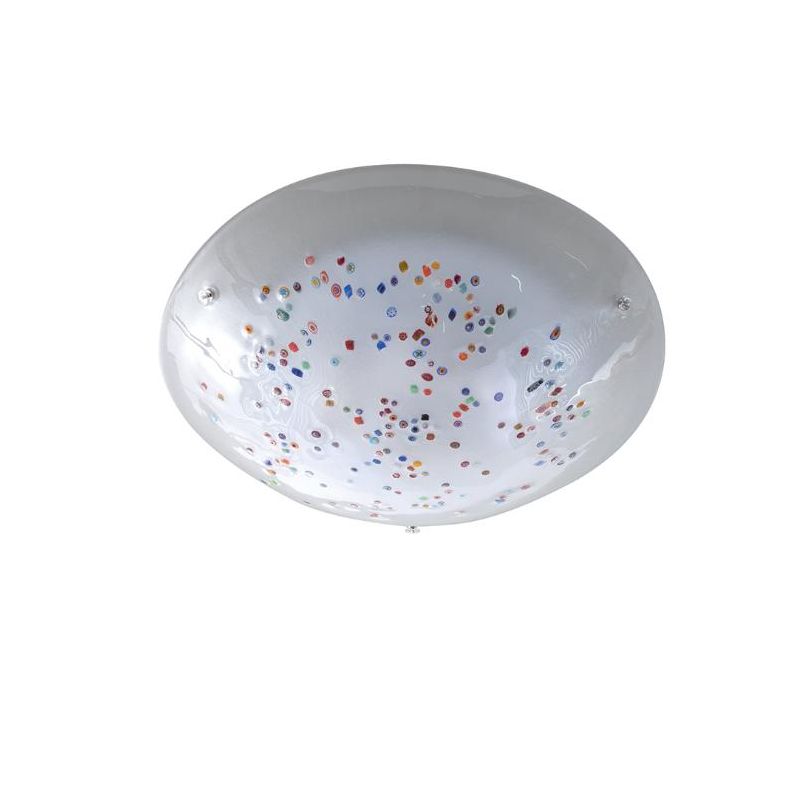MIRIAM PLAFONIERA CLASSICA D30 ROTONDA IN VETRO SABBIATO BIANCO CON MURRINE DECORATIVE Padana Lampadari - Cristalensi Shop Onlin