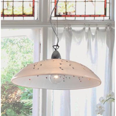 MIRIAM SOSPENSIONE SINGOLA D40 CLASSICA IN VETRO SABBIATO BIANCO CON MURRINE DECORATIVE Padana Lampadari - Cristalensi Shop Onli