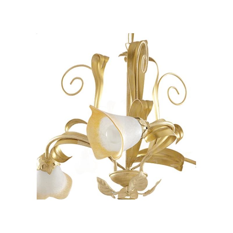 468-3 ANASTASIA LAMPADARIO CLASSICO 3 LUCI IN METALLO AVORIO-ORO CON VETRI DECORO SCAVO Padana Lampadari - Cristalensi Shop Onli