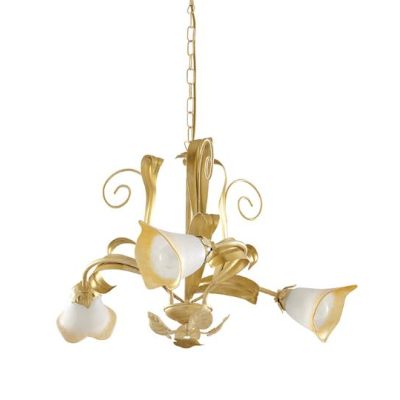 468-3 ANASTASIA LAMPADARIO CLASSICO 3 LUCI IN METALLO AVORIO-ORO CON VETRI DECORO SCAVO Padana Lampadari - Cristalensi Shop Onli