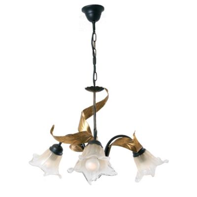 MELISSA LAMPADARIO CLASSICO 3 LUCI IN METALLO ANTRACITE CON FOGLIE ORO E DIFFUSORI IN VETRO Padana Lampadari - Cristalensi Shop 
