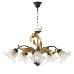 MELISSA LAMPADARIO CLASSICO 5 LUCI IN METALLO ANTRACITE CON FOGLIE ORO E DIFFUSORI IN VETRO Padana Lampadari - Cristalensi Shop  2