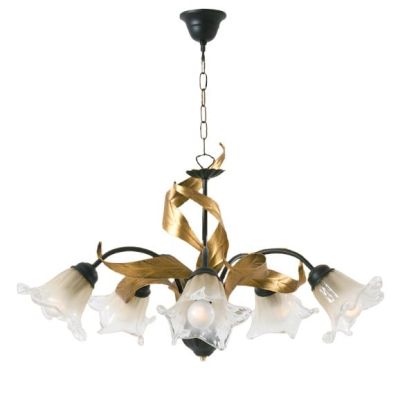 MELISSA LAMPADARIO CLASSICO 5 LUCI IN METALLO ANTRACITE CON FOGLIE ORO E DIFFUSORI IN VETRO Padana Lampadari - Cristalensi Shop 