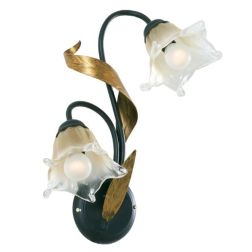 MELISSA APPLIQUE CLASSICA 2 LUCI IN METALLO ANTRACITE CON FOGLIE ORO E DIFFUSORI IN VETRO Padana Lampadari - Cristalensi Shop On 2