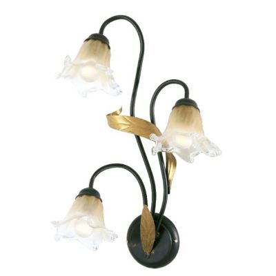 MELISSA APPLIQUE CLASSICA 3 LUCI IN METALLO ANTRACITE CON FOGLIE ORO E DIFFUSORI IN VETRO Padana Lampadari - Cristalensi Shop On