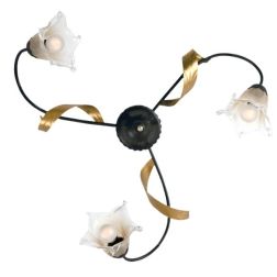 MELISSA PLAFONIERA CLASSICA 3 LUCI IN METALLO ANTRACITE CON FOGLIE ORO E DIFFUSORI IN VETRO Padana Lampadari - Cristalensi Shop  2