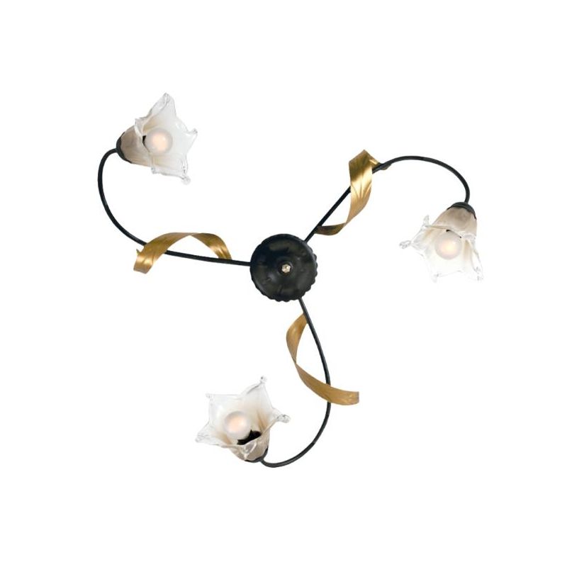 MELISSA PLAFONIERA CLASSICA 3 LUCI IN METALLO ANTRACITE CON FOGLIE ORO E DIFFUSORI IN VETRO Padana Lampadari - Cristalensi Shop 