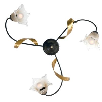MELISSA PLAFONIERA CLASSICA 3 LUCI IN METALLO ANTRACITE CON FOGLIE ORO E DIFFUSORI IN VETRO Padana Lampadari - Cristalensi Shop 