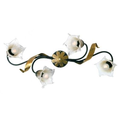 MELISSA PLAFONIERA CLASSICA 4 LUCI IN METALLO ANTRACITE CON FOGLIE ORO E DIFFUSORI IN VETRO Padana Lampadari - Cristalensi Shop 