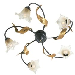 MELISSA PLAFONIERA CLASSICA 5 LUCI IN METALLO ANTRACITE CON FOGLIE ORO E DIFFUSORI IN VETRO Padana Lampadari - Cristalensi Shop  2