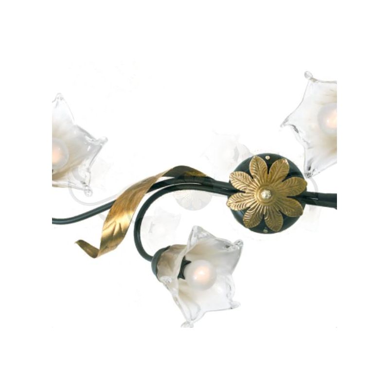 MELISSA PLAFONIERA CLASSICA 6 LUCI IN METALLO ANTRACITE CON FOGLIE ORO E DIFFUSORI IN VETRO Padana Lampadari - Cristalensi Shop 