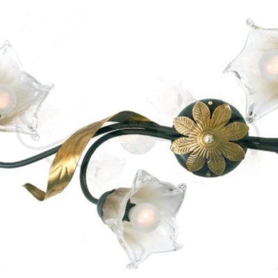 MELISSA PLAFONIERA CLASSICA 6 LUCI IN METALLO ANTRACITE CON FOGLIE ORO E DIFFUSORI IN VETRO Padana Lampadari - Cristalensi Shop 