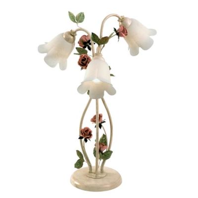 LADY LAMPADA DA TAVOLO CLASSICA 3 LUCI IN METALLO AVORIO CON DIFFUSORI IN VETRO E DECORI FLOREALI Padana Lampadari - Cristalensi