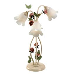 LADY LAMPADA DA TAVOLO CLASSICA 3 LUCI IN METALLO AVORIO CON DIFFUSORI IN VETRO E DECORI FLOREALI Padana Lampadari - Cristalensi 2