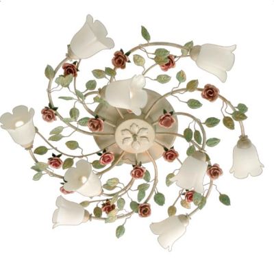 LADY PLAFONIERA CLASSICA 9 LUCI IN METALLO AVORIO CON DIFFUSORI IN VETRO E DECORI FLOREALI Padana Lampadari - Cristalensi Shop O