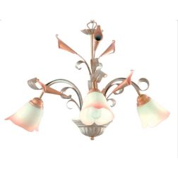 MARZIA LAMPADARIO CLASSICO 3 LUCI IN METALLO AVORIO O RUGGINE CON DIFFUSORI IN VETRO A SCAVO Padana Lampadari - Cristalensi Shop 2