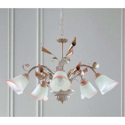 MARZIA LAMPADARIO CLASSICO 5 LUCI IN METALLO AVORIO O RUGGINE CON DIFFUSORI IN VETRO A SCAVO Padana Lampadari - Cristalensi Shop