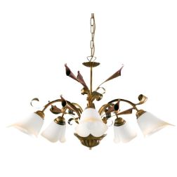 MARZIA LAMPADARIO CLASSICO 5 LUCI IN METALLO AVORIO O RUGGINE CON DIFFUSORI IN VETRO A SCAVO Padana Lampadari - Cristalensi Shop 2