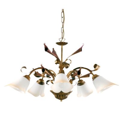 MARZIA LAMPADARIO CLASSICO 5 LUCI IN METALLO AVORIO O RUGGINE CON DIFFUSORI IN VETRO A SCAVO Padana Lampadari - Cristalensi Shop