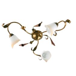 MARZIA PLAFONIERA 3 LUCI CLASSICA D65 IN METALLO AVORIO O RUGGINE CON DIFFUSORI IN VETRO A SCAVO Padana Lampadari - Cristalensi  2