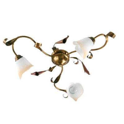 MARZIA PLAFONIERA 3 LUCI CLASSICA D65 IN METALLO AVORIO O RUGGINE CON DIFFUSORI IN VETRO A SCAVO Padana Lampadari - Cristalensi 