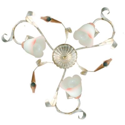 MARZIA PLAFONIERA 3 LUCI CLASSICA D65 IN METALLO AVORIO O RUGGINE CON DIFFUSORI IN VETRO A SCAVO Padana Lampadari - Cristalensi 