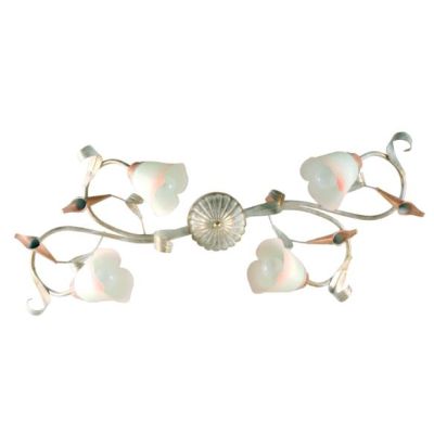 MARZIA PLAFONIERA OVALE 4 LUCICLASSICA IN METALLO AVORIO O RUGGINE CON DIFFUSORI IN VETRO A SCAVO Padana Lampadari - Cristalensi