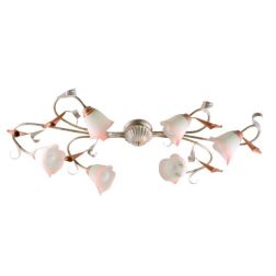 MARZIA PLAFONIERA OVALE CLASSICA 6 LUCI IN METALLO AVORIO O RUGGINE CON DIFFUSORI IN VETRO A SCAVO Padana Lampadari - Cristalens 2