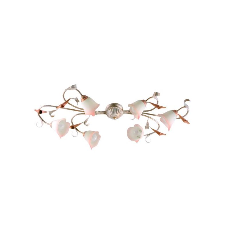 MARZIA PLAFONIERA OVALE CLASSICA 6 LUCI IN METALLO AVORIO O RUGGINE CON DIFFUSORI IN VETRO A SCAVO Padana Lampadari - Cristalens