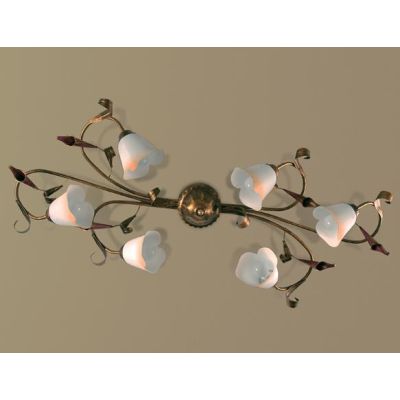 MARZIA PLAFONIERA OVALE CLASSICA 6 LUCI IN METALLO AVORIO O RUGGINE CON DIFFUSORI IN VETRO A SCAVO Padana Lampadari - Cristalens