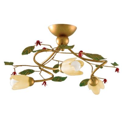 CARLOTTA PLAFONIERA 3 LUCI CLASSICA IN METALLO ORO CON DIFFUSORI IN VETRO AMBRA DECORI FLOREALI Padana Lampadari - Cristalensi S