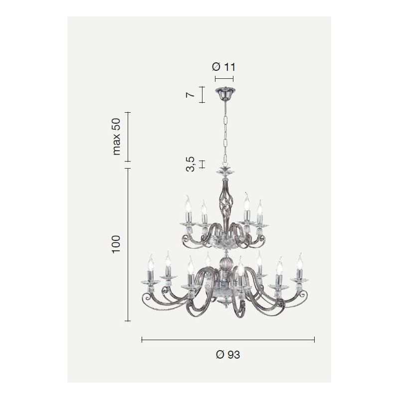 1306 LAMPADARIO CLASSICO A CANDELABRO 12 LUCI VETRO SOFFIATO E CRISTALLO 5 FINITURE ONDALUCE CICIRIELLO - Cristalensi Shop Onlin