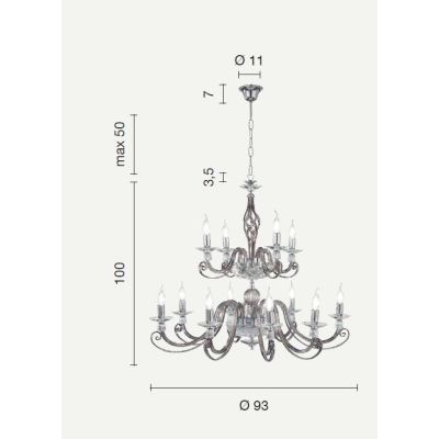 1306 LAMPADARIO CLASSICO A CANDELABRO 12 LUCI VETRO SOFFIATO E CRISTALLO 5 FINITURE ONDALUCE CICIRIELLO - Cristalensi Shop Onlin