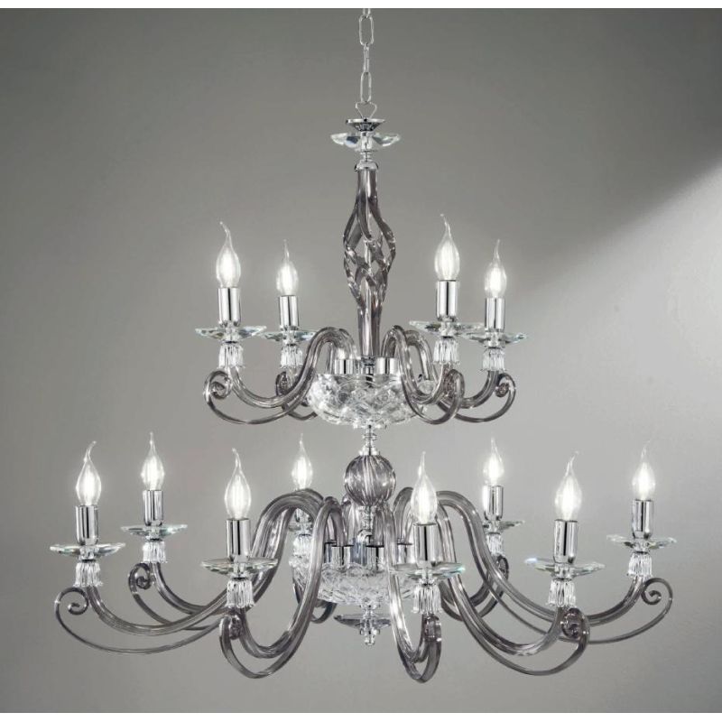 1306 LAMPADARIO CLASSICO A CANDELABRO 12 LUCI VETRO SOFFIATO E CRISTALLO 5 FINITURE ONDALUCE CICIRIELLO - Cristalensi Shop Onlin