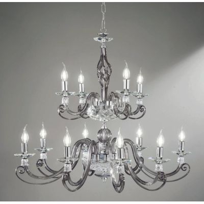 1306 LAMPADARIO CLASSICO A CANDELABRO 12 LUCI VETRO SOFFIATO E CRISTALLO 5 FINITURE ONDALUCE CICIRIELLO - Cristalensi Shop Onlin