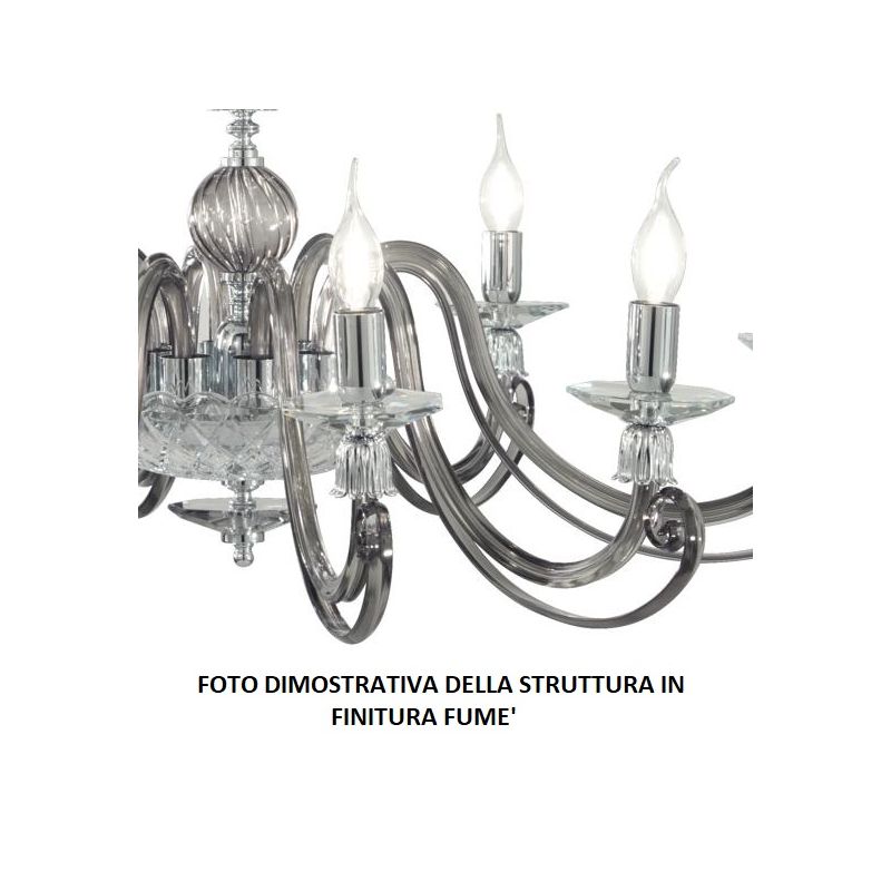 1306 LAMPADARIO CLASSICO 12 LUCI IN VETRO SOFFIATO E CRISTALLO 5 FINITURE COLORE DI ONDALUCE ONDALUCE CICIRIELLO - Cristalensi S