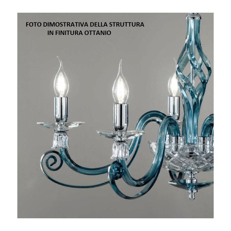 1306 LAMPADARIO CLASSICO 12 LUCI IN VETRO SOFFIATO E CRISTALLO 5 FINITURE COLORE DI ONDALUCE ONDALUCE CICIRIELLO - Cristalensi S