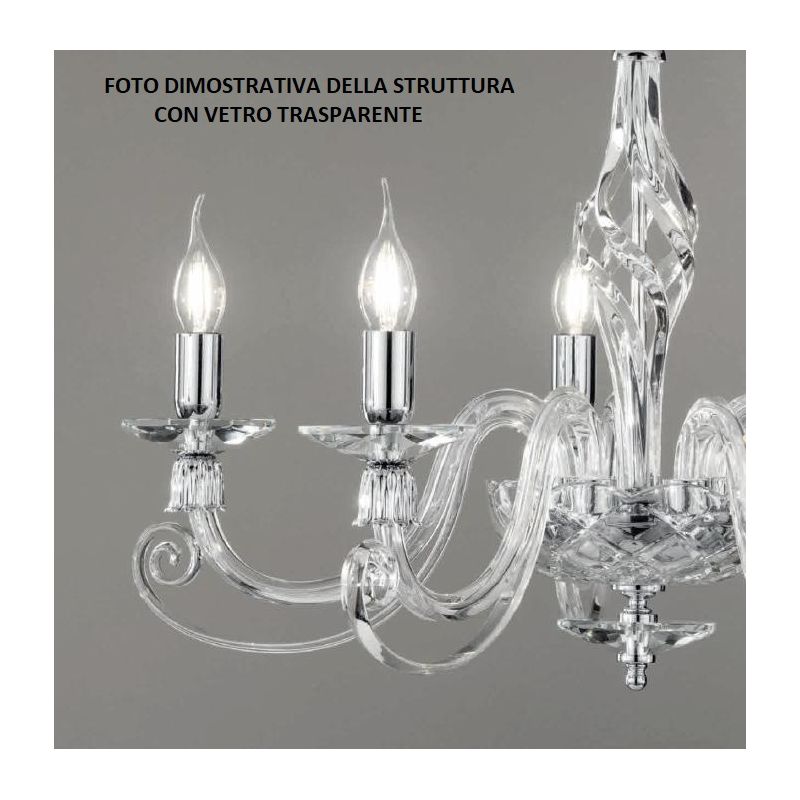 1306 LAMPADARIO CLASSICO 12 LUCI IN VETRO SOFFIATO E CRISTALLO 5 FINITURE COLORE DI ONDALUCE ONDALUCE CICIRIELLO - Cristalensi S