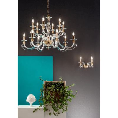 1306 LAMPADARIO CLASSICO 12 LUCI IN VETRO SOFFIATO E CRISTALLO 5 FINITURE COLORE DI ONDALUCE ONDALUCE CICIRIELLO - Cristalensi S