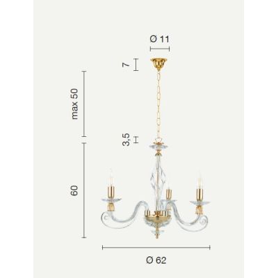 1306 LAMPADARIO CLASSICO A 3 LUCI IN VETRO SOFFIATO E CRISTALLO 5 FINITURE COLORE DI ONDALUCE ONDALUCE CICIRIELLO - Cristalensi