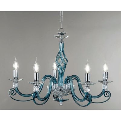 1306 LAMPADARIO CLASSICO A 5 LUCI IN VETRO SOFFIATO E CRISTALLO 5 FINITURE COLORE DI ONDALUCE ONDALUCE CICIRIELLO - Cristalensi