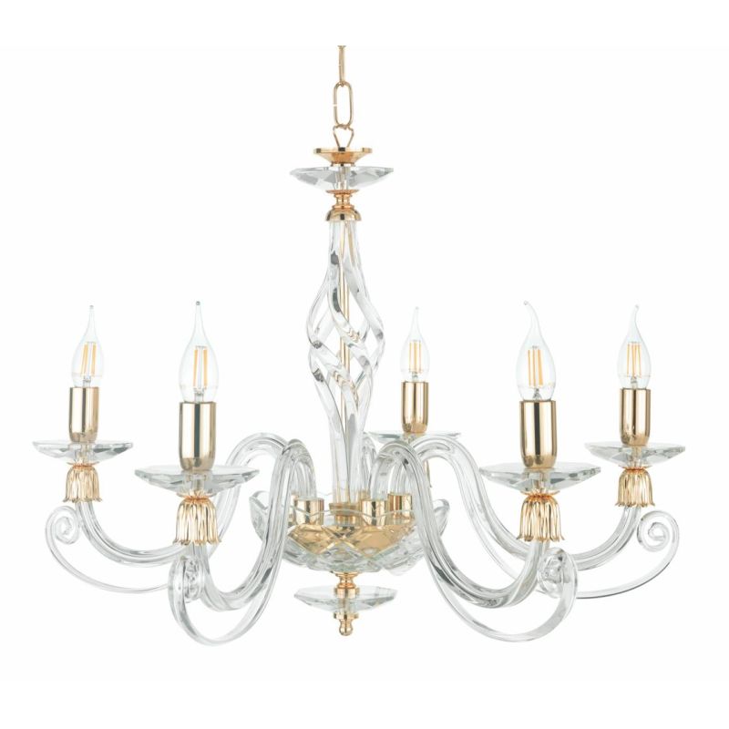 1306 LAMPADARIO CLASSICO A 5 LUCI IN VETRO SOFFIATO E CRISTALLO 5 FINITURE COLORE DI ONDALUCE ONDALUCE CICIRIELLO - Cristalensi